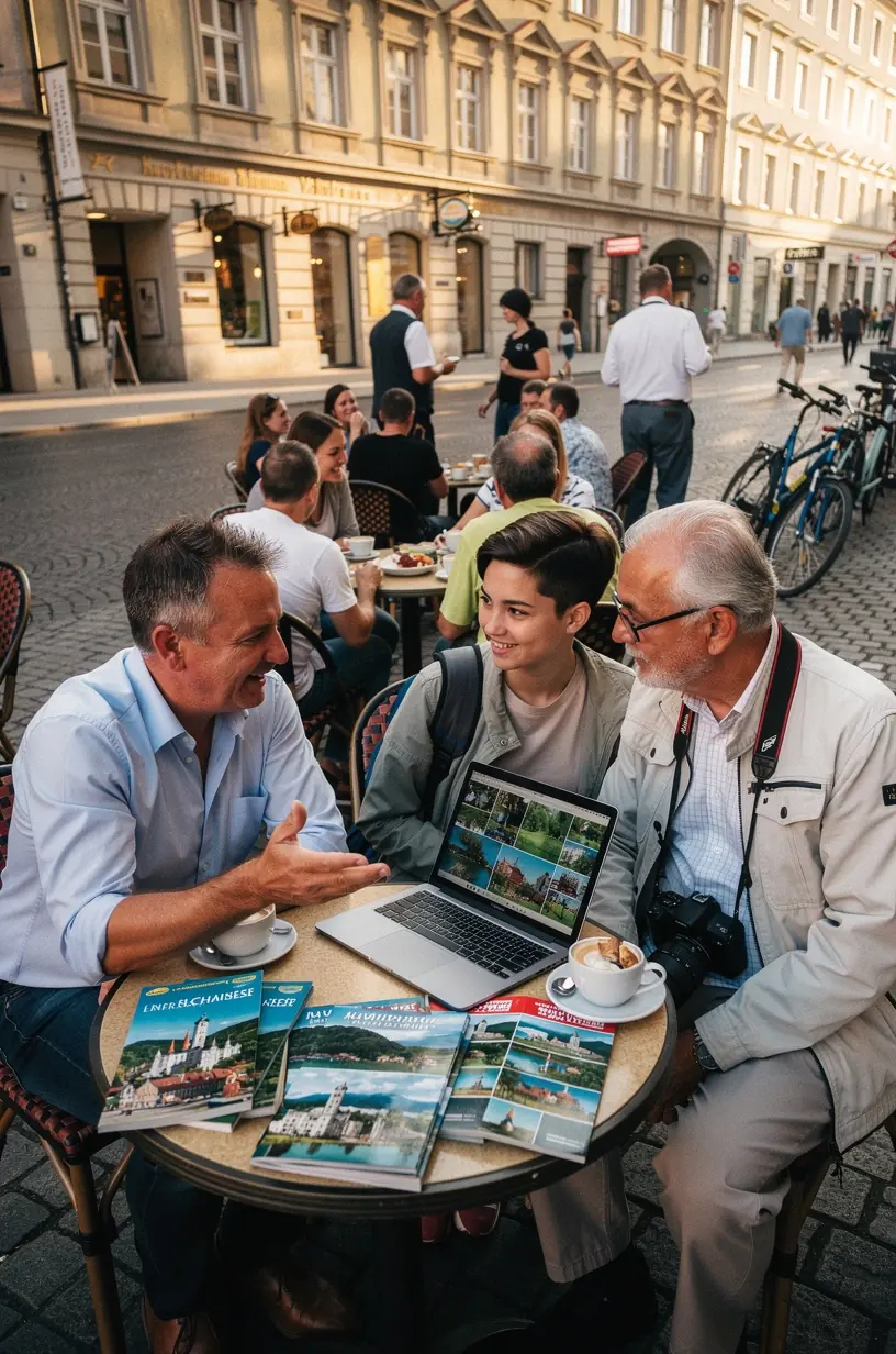 Kunde studiert gedruckten Reiseplan, um geplante Stationen und Zeiten zu überprüfen