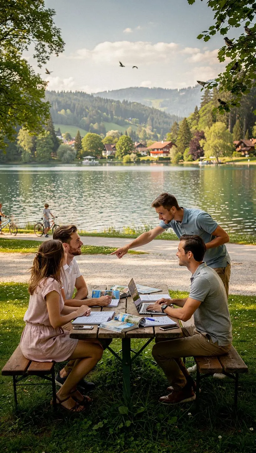 Team von Reiseplanern arbeitet gemeinsam an nahtloser Koordination von Mehrstadtreisen